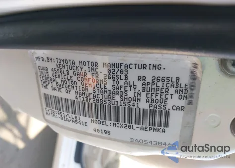 2003 Toyota Avalon Xl из США, поврежденный, VIN 4T1BF28B53U315541